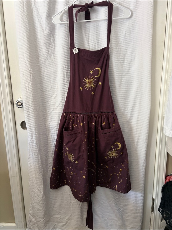 Cost Plus World Market Accessories - NWT World Market 100% Cotton Purple & Gold Embroidery Celestial Kitchen Apron